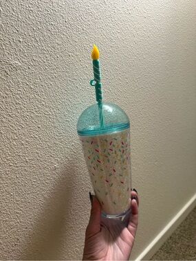 Starbucks Teal Glitter Sprinkles Tumbler with Candle Straw birthday